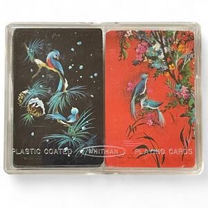 Vintage Whitman Playing Card Set Exotic Blue Birds Black Red Original Clear Case